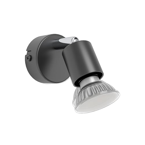 Eglo Indoor wall lamp Stecci-E, Bedroom Light Fixture for Reading, Adjustable Spotlight, spot Made of Black Steel and Plastic, GU10 Socket