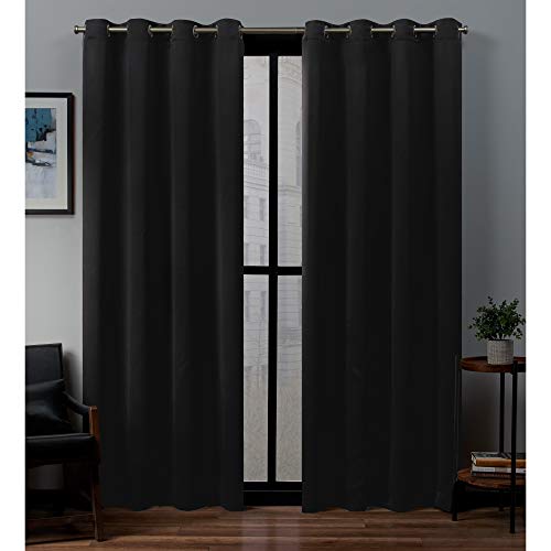 Exclusive Home Curtains Sateen Woven Blackout Grommet Top Panel Pair, Black, 52x108, 2 Piece