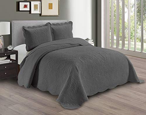 Linen Plus Embossed Coverlet Bedspread Set Oversized Solid Charcoal King/California King Bed Cover Bedding New # Dana