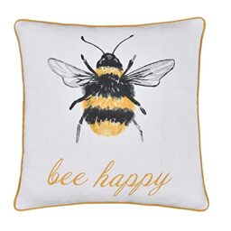 Sleepdown Bumble Bee Filled Cushion with Pom Pom Soft Decorative Cotton Cushion for Home Decor Sofa Bedroom and Car - 45cm x 45cm - White,5056242896654