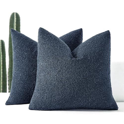 EIHU HOME Boucle Decorative Throw Pillow Covers for Couch Set of 2, 20x20 inches, Navy Blue