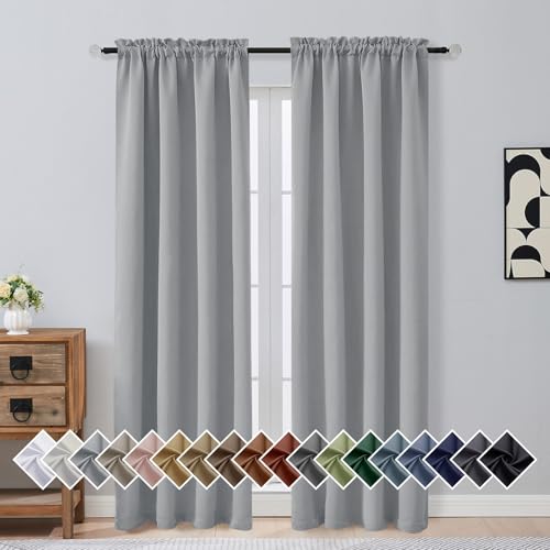 OVZME Silver Grey Blackout Curtains for Bedroom 84 Inch Length 2 Panels, Soft Fabric Room Darkening Curtains for Living Room, Dual Rod Pocket Design Modern Window Treatment Drapes, 2x40Wx84L Inches