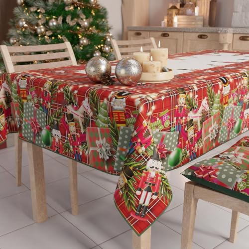 PETTI Artigiani Italiani - Christmas Tablecloth Stain Resistant Rectangular Table Cover for Kitchen, Noel Design, 140x240 cm, 100% Made in Italy
