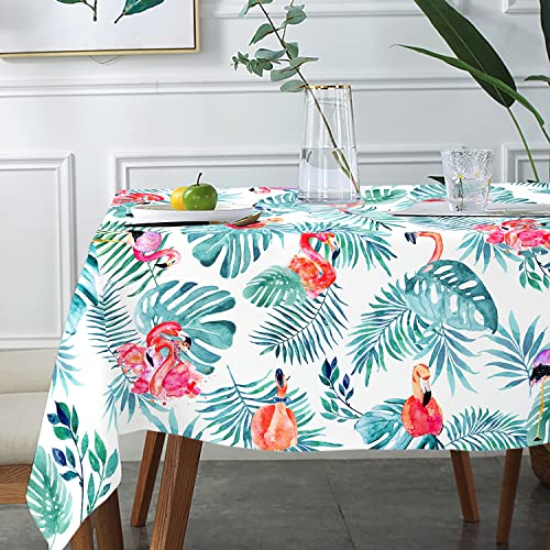 "Virtumob Spring Summer Flamingo Tablecloth Waterproof Fabric Oblong Table Cloth, Holiday Decoration Perfect for Kitchen Dining,Restaurant,Outdoor Table Cover 60""x 84"" Oblong/Rectangle"
