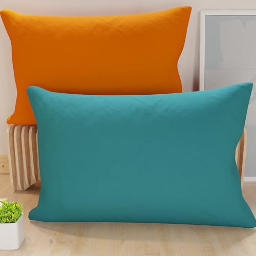 PETTI Artigiani Italiani - Pair of Pillow Cases 60 x 40 cm in Microfibre, Cushions Bedroom Furniture, Sofa, Set of 2 Cushion Covers, Double Sided Pillowcase Tiffany Orange