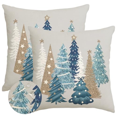 RABUSOFA Christmas Winter Pillow Covers 18x18 Inch Set of 2 Outdoor Waterproof Blue Tree Decorations Red Throw Pillow Cases Xmas Christmas Decor Decorative Pillows for Couch Home Holiday Gray