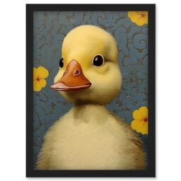 Artery8 Duckling with Flowers Oil Painting Kids Bedroom Baby Nursery Duck Artwork Framed Wall Art Print A4