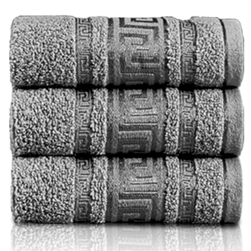 GC GAVENO CAVAILIA 3 Pack Greek Hand Towels - 100% Egyptian Cotton Quick Dry Towel (50x90 cm) - Highly Absorbent Bathroom Hand Towel Set - 550 GSM Towels for Hotel Gym Travel & Skin Friendly,Charcoal