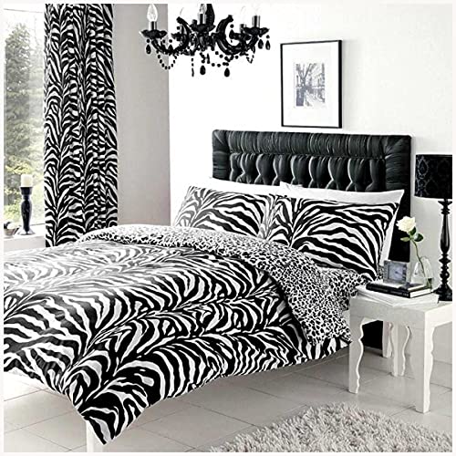 GC GAVENO CAVAILIA Luxury Animal Printed Duvet Cover Quilt Set, Easy Care Soft & Cosy Reversible Wildlife Bedding, Poly Cotton, Zebra-White/Black, King