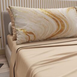 PETTI Artigiani Italiani - Cotton Sheets with Pillowcases in Digital Print, Double Sheet, Beige Marble Patterned Bed Set, 100% Made in Italy