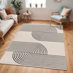 Livabliss Constance Hialeah Abstract Marble Runner 80x220 cm – Modern Design for Hallway & Dining Area, Soft Medium Pile, Easy Care, Ivory & Black