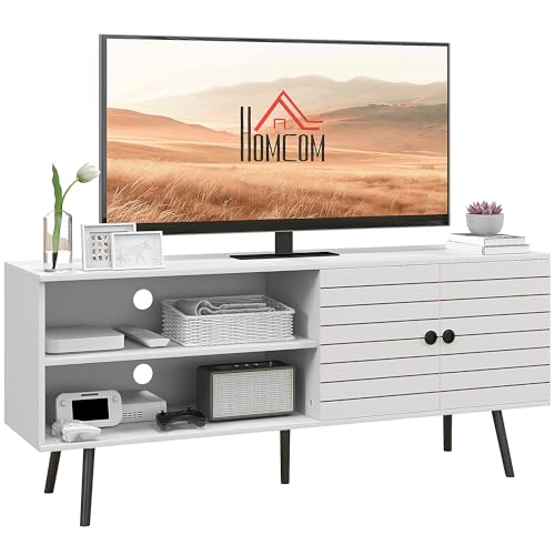 HOMCOM TV Stand Cabinet for 65 Inch TVs, TV Unit with Open Shelves, Soft-close Door and Cable Holes, Entertainment Unit for Living Room, White