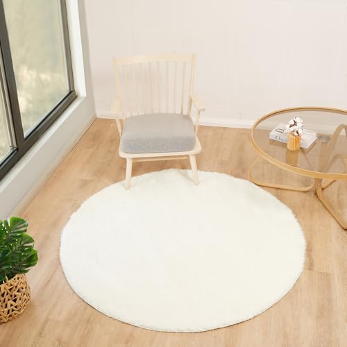 Livabliss Shaggy Rug Shaggy Rug - Modern Berber Rug Living Room 160x160 cm, Soft Shaggy Rugs for Bedroom - Neutral Boho Fluffy Rug, Easy Care Plush Thick Pile - Round Rug, Cream Rug