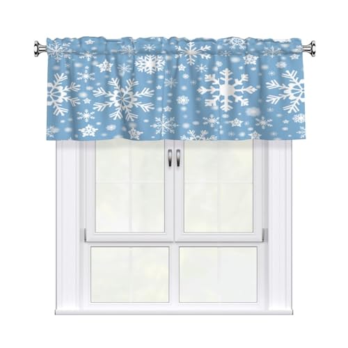 "Miaoquhe Winter Snowflakes Valance Curtains for Living Room 54""x18"" Christmas Kitchen Window Curtain Blue Snow Window Treatment Rod Pocket Valances for Xmas New Year Home Decor"