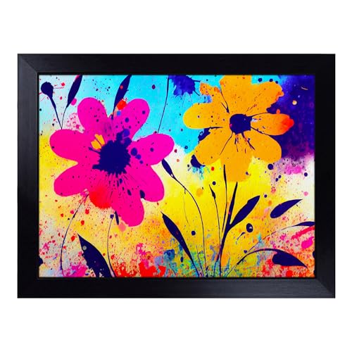 Lap Tray with Bean Bag Cushion, Flower Market Splash Abstract - Handmade in the UK, Raised Wooden Edge, Padded Cushion, Heat-Resistant Wipe-Clean Surface, for Meals, Laptops and Crafts