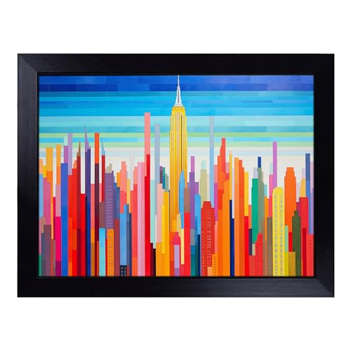 Lap Tray with Bean Bag Cushion, Skyline City Colour Field - Handmade in the UK, Raised Wooden Edge, Padded Cushion, Heat-Resistant Wipe-Clean Surface, for Meals, Laptops and Crafts