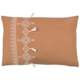 furn. Pritta Feather Filled Cushion – Bohemian Geometric Embroidered Cotton Tassel Trim Pillow (Cinnamon – 40x60cm)