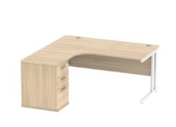Office Hippo Heavy Duty Radial Office Desk With Filing Cabinet Storage, Left Corner Desk, Strong & Reliable Office Table With Integrated Cable Ports, PC For Office or Home