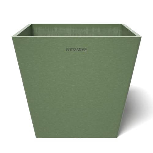 POTS&MORE Prismo 20 Plant Pot (20 cm, Square Shape, Colour Olive Green, Height 18 cm, Plastic Planter, for Indoor Plants) VP022004