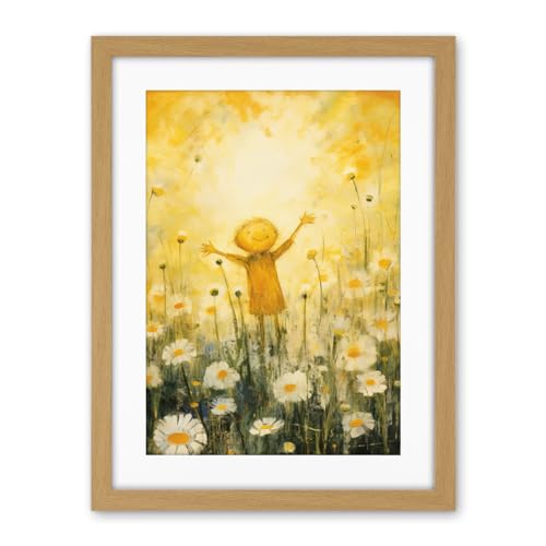 Artery8 Sunshine Happiness and Flowers Everywhere Simple Kids Bedroom Nursery Artwork Framed Wall Art Print 18X24 Inch