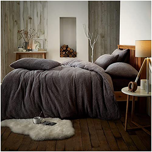 GAVENO CAVAILIA Teddy Fleece Luxurious Duvet Cover Sets Super Soft Warm and Cosy Bedding Sets (Charcoal, Super King Duvet Set)