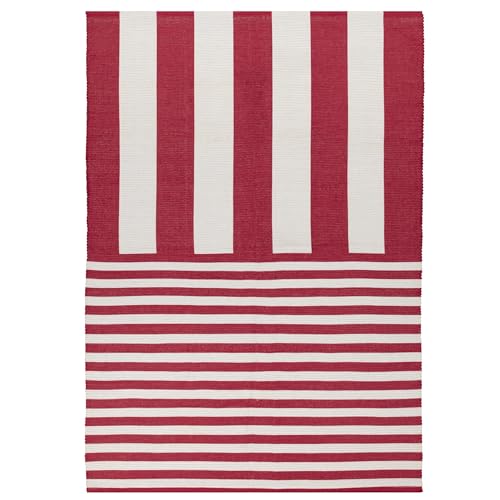 furn. Deck Stripe Rug – Indoor/Outdoor Striped Washable Weather Resistant Lightweight Rug (White/Red - 120x170cm)