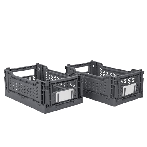 JVL Stackit Set of 6 Plastic Foldable Storage Crates ??? Small 4L Capacity ??? Collapsible Stackable Storage Box, Grey