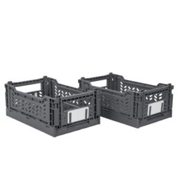 JVL Stackit Set of 6 Plastic Foldable Storage Crates ??? Small 4L Capacity ??? Collapsible Stackable Storage Box, Grey