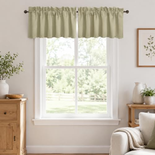 Aquazolax Blackout Valances for Small Windows - Light Blocking Machine Washable Valence Curtains for Kitchen Living Room Window (Beige, 2 Pack 52W x 14L inch)