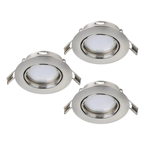Eglo 3-piece Recessed Spotlight Set Peneto, Steel Spots in Matte Nickel, 3 Recessed Lights with GU10 Socket, LED Bulbs Included, Flat Spot, Ø 7.8 cm