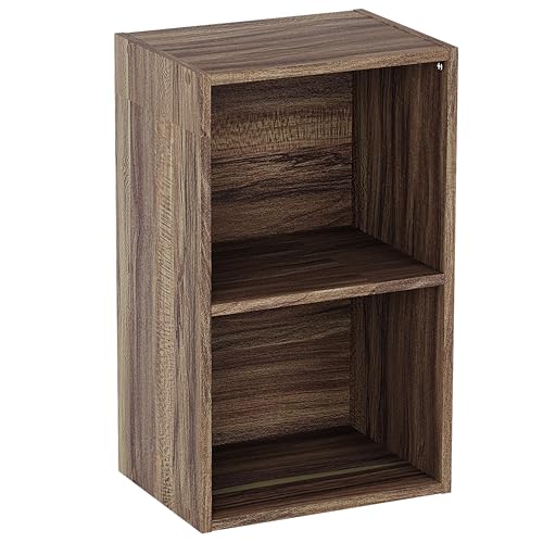 Vida Designs Oxford 2 Tier Cube Bookcase, Walnut Wooden Shelving Display Storage Unit Office Living Room Furniture