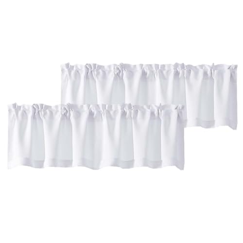 "Chyhomenyc White Valances for Window, Light Filtering Short Curtains for Kitchen Bedroom Living Room, Rod Pocket Top Small Window Treatment Valance RV Bunk Panels, 60"" Wx14 L, 2 Pieces"