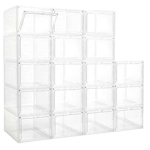 LXLXXL 18 Pack Storage Bins with Lids, Plastic Storage Containers with Magnetic Door, 19 Qt Stackable Clear Storage Box for Home, Office Organizing