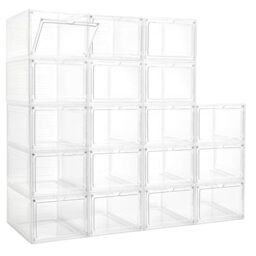 LXLXXL 18 Pack Storage Bins with Lids, Plastic Storage Containers with Magnetic Door, 19 Qt Stackable Clear Storage Box for Home, Office Organizing