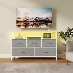 SONGMICS Chest of Drawers, Storage Unit, Steel,Non-Woven Fabric, for Bedroom, Closet，LGS723GD03