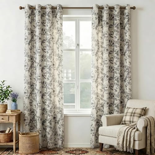 "Conkov Taupe Floral Curtains for Living Room 108 Inches Long 2 Panels French Country Romantic Peony Patterned Vintage Farmhouse Linen Curtains Grommet Retro Window Treatments,50"" W X 108"" L"