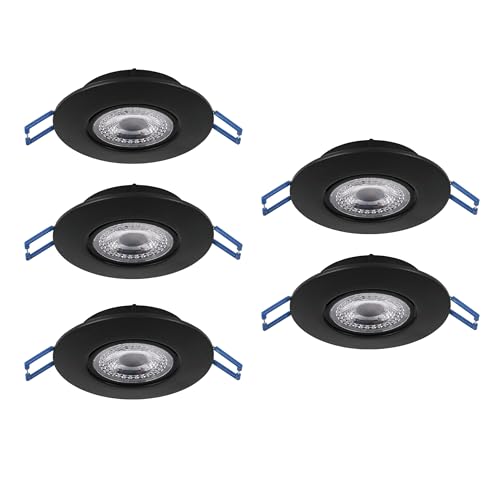 Eglo Set of 5 recessed LED spotlights Zujar, Adjustable Ceiling Lights, Black Plastic Lamps, Warm White Lighting, Ø 9 cm