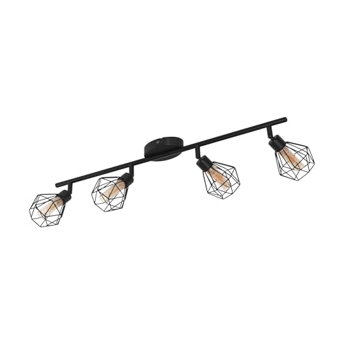 Eglo Ceiling Light Zapata 1, 4-Light Vintage Ceiling Lamp in Retro Style, Steel Ceiling Spotlight, Colour: Black, Glass: Amber, Socket: G9