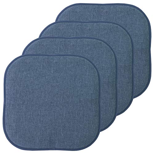 "Sweet Home Collection Chair Cushion Memory Foam Pads Honeycomb Pattern Slip Non Skid Rubber Back Rounded Square 16"" x 16"" Seat Cover, Alexis Denim - 4 Pack"