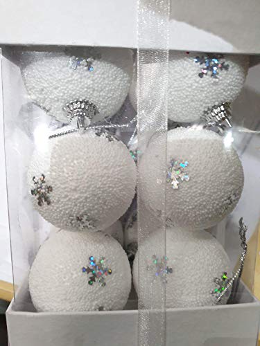 SHATCHI 12 x Christmas Hanging Baubles Soft Foam Glittered Shatterproof Pendant Ornaments Xmas Tree Table Decorations, White, 4cm,11575