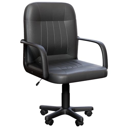 Vida Designs Morton Office Chair Leather Adjustable Height Executive Desk Chair With Arms And Wheels For Home Work And Study (Black) (UKFR Certified)