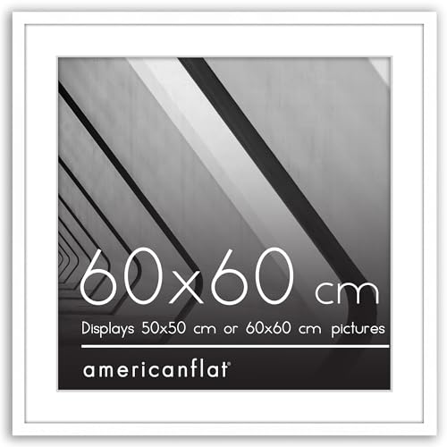 Americanflat 60x60 cm Picture Frame with Polished Plexi Cover - Use as 50x50 cm Wall Photo Frame with Mount or Display 60x60 cm Photo without Mount - Streamline Collection - White