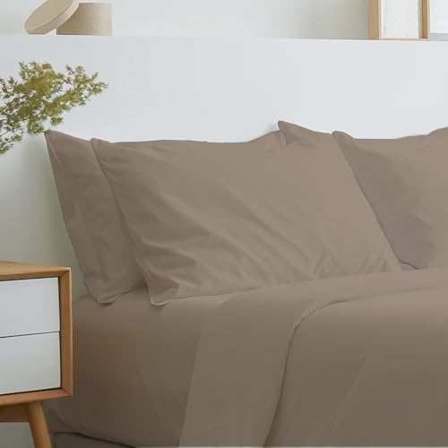 Certified Egyptian Cotton Rich Single Flat Sheet - Hotel Quality Crisp Percale Sheets, Skin Friendly & Breathable - 2” Hemstitched Flat Sheets - Taupe