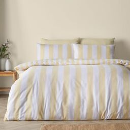 Catherine Lansfield Cove Stripe Reversible Single Duvet Cover Set with Pillowcase Yellow
