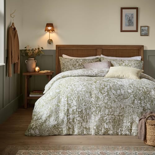 Voyage Maison Cademuir Duvet Cover Set – Woodland Toile Muslin Cotton (Sage - Single)