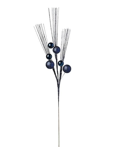 Navy Blue Glitter Bauble Christmas Spray – 72 cm Decorative Pick for Wreaths & Garlands