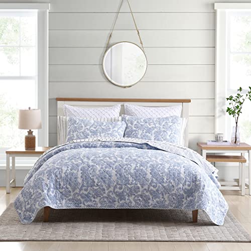 Stone Cottage Cotton Reversible Bedding Set, All Season Cottage Home D??cor, Field of Paisley Blue, King