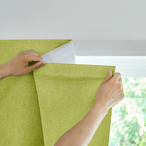 Jilron 100% Blackout French Door Curtain,Adhesive, No Drilling Required,Small Curtains Designed for Installation On Doors (Fruit Green - W25 ?? L72 in)