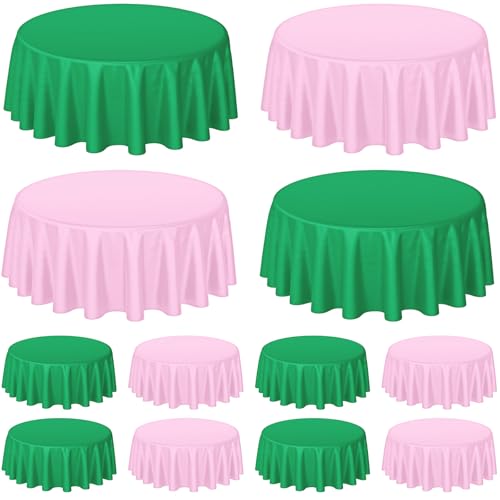 Buryeah 12 Pcs 84 Inch Round Plastic Table Cloth Waterproof Tablecloth Circle Table Covers for Bridal Wedding Birthday A Tini Bit Older Party Gender Reveal Baby Shower (Pink and Green)