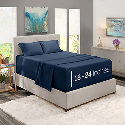 Nestl Extra Deep Pocket Sheets - Fits Mattress 18-24 Inches Deep, Extra Deep Pocket Twin Sheets Sets, 4 Piece Twin Size Sheets, Twin Sheets Deep Pocket, Navy Blue Sheets